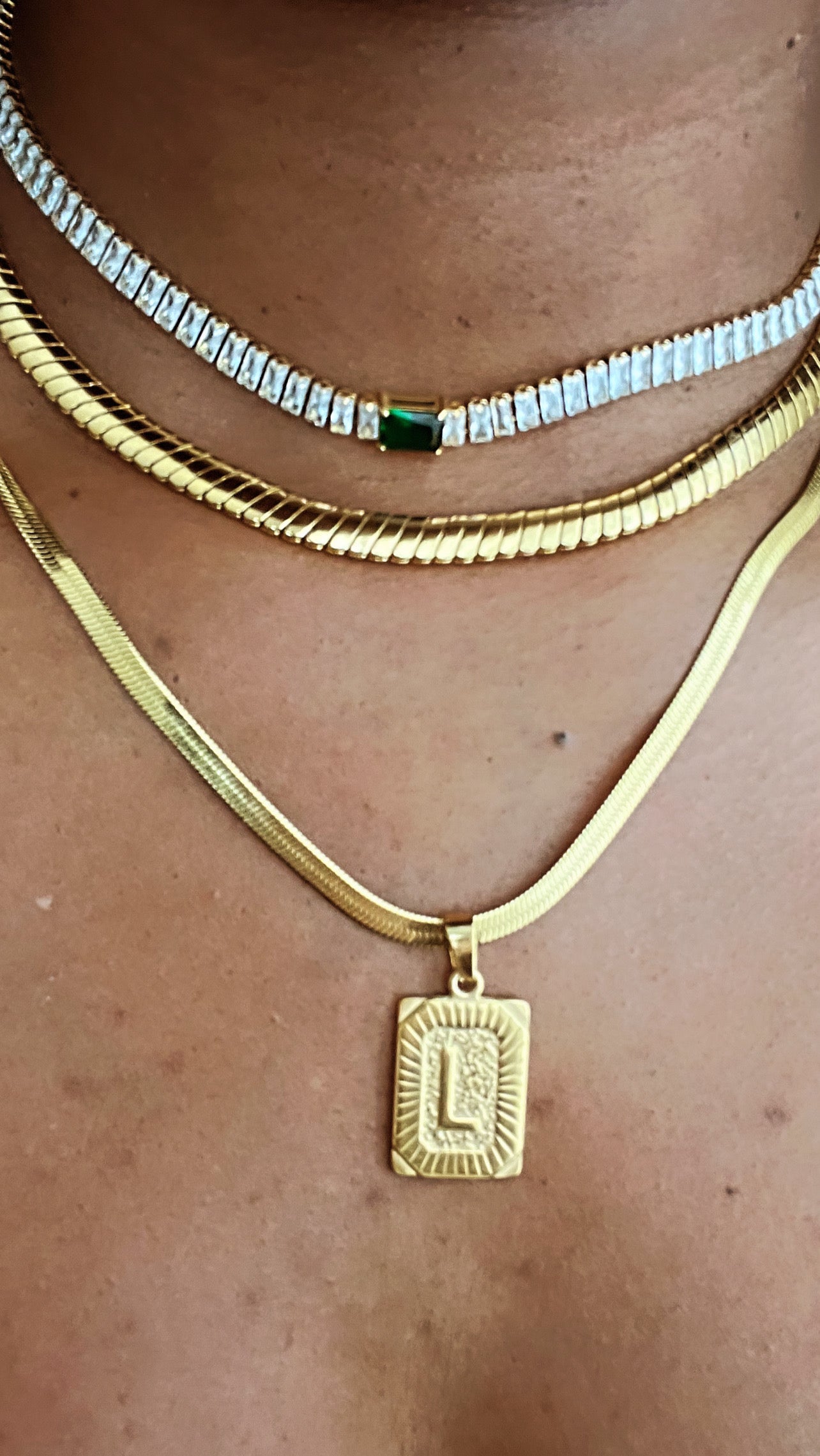 Initial Pendant (Lrg) with Herringbone Necklace